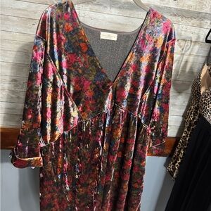 Natural Life Multicolor Velvet V-Neck Dress Lg